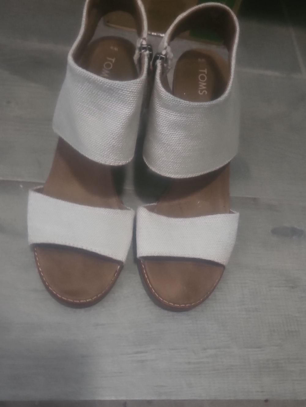 TOMS White Canvas Two-Band Women's Sandals with Ankle Strap